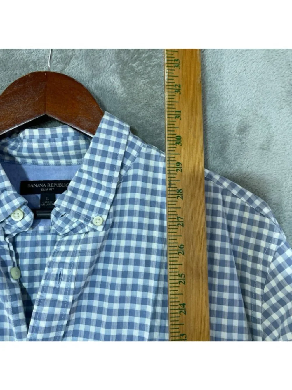 Banana Republic Men's L Blue Gingham Button-Down Dress Shirt Slim Fit C0872